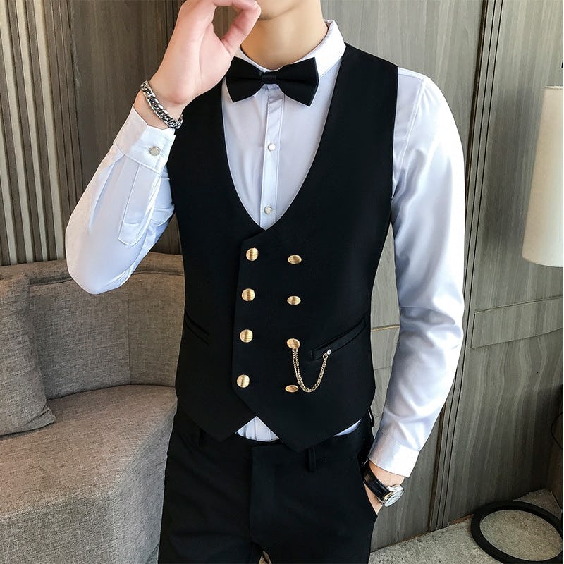 1610488872732024 mens vest double breasted waistcoat male prom party disco waiter clothes casual slim fit dress vest